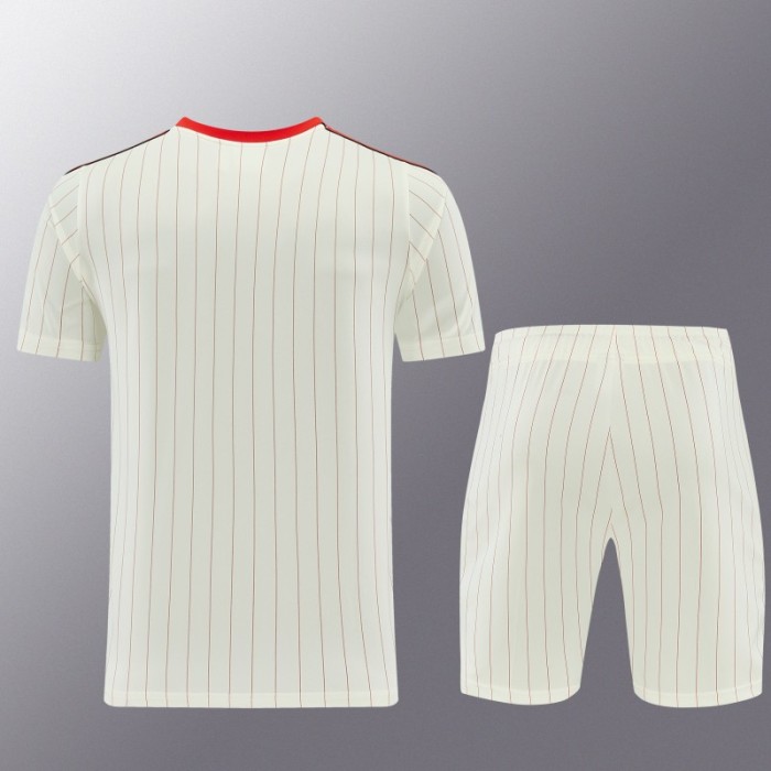 26/27 Benfica × Adidas Originals Off-White Pinstripe Short Sleeve+Soccer Shorts