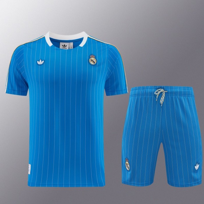 26/27 Real Madrid  Blue Pinstripe  Short Sleeve+Soccer Shorts