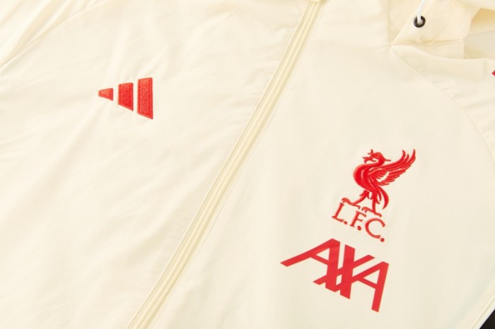 26/27 Liverpool Cream Full Zipper Hooded Jacket Tracksuit + Black Long Pants