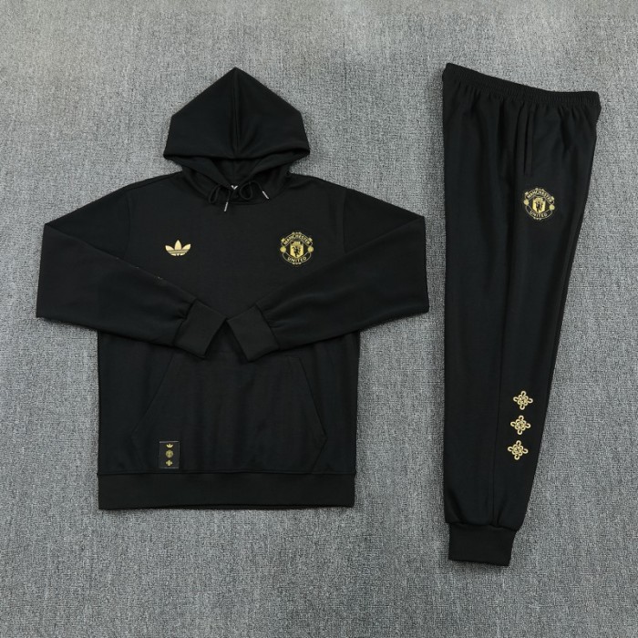 26/27 Manchester United Black Pullover Hooded Tracksuit + Long Pants