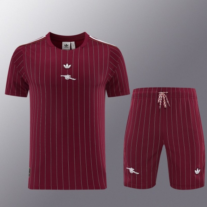 26/27  Arsenal  Maroon Pinstripe Short Sleeve+Soccer Shorts