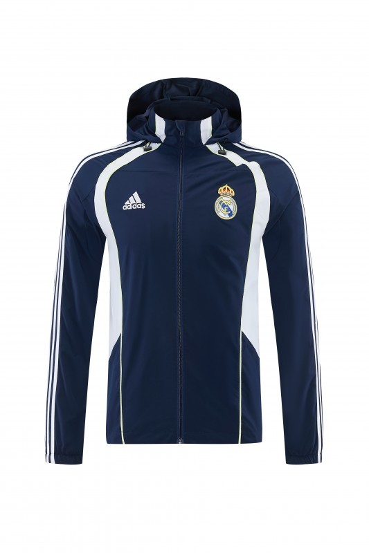 26/27 Real Madrid Navy Blue Full Zipper Hooded Windbreaker Tracksuit + Long Pants