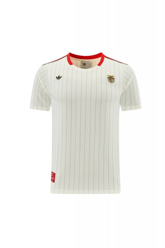 26/27 Benfica × Adidas Originals Off-White Pinstripe Short Sleeve+Soccer Shorts