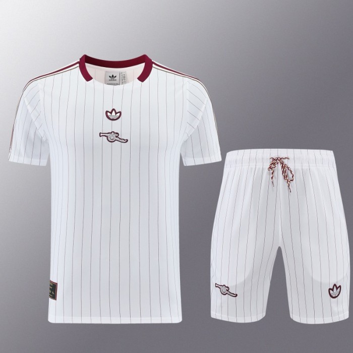 26/27 Arsenal  White Pinstripe Short Sleeve+Soccer Shorts