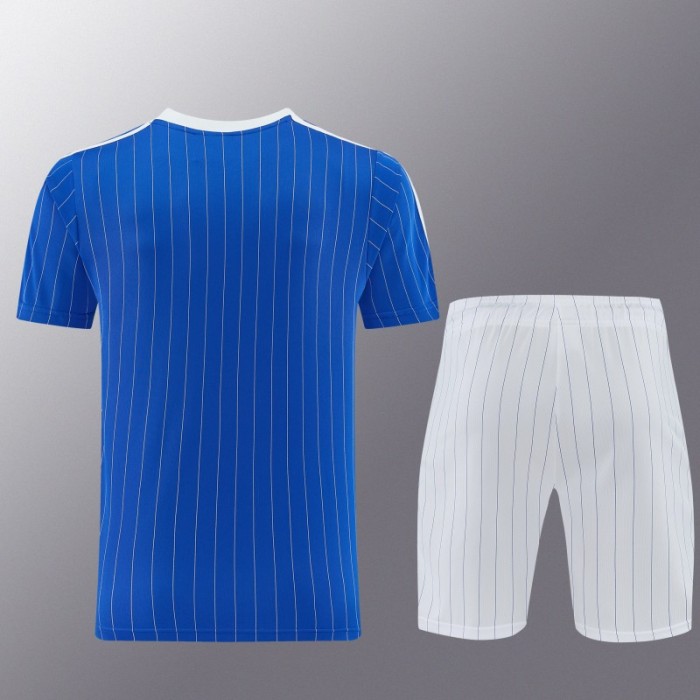 26/27 Chelsea FC  Blue  Stripes Short Sleeve+ White Soccer Shorts