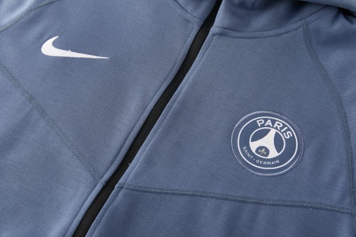 26/27  Paris Saint-Germain Steel Blue Full Zipper Hooded Jacket Tracksuit + Long Pants
