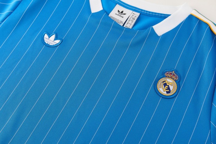 26/27 Real Madrid  Blue Pinstripe  Short Sleeve+Soccer Shorts