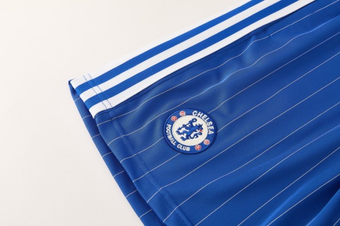 26/27 Chelsea FC White Stripes Short Sleeve+Blue Soccer Shorts