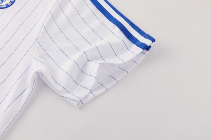 26/27 Chelsea FC White Stripes Short Sleeve+Blue Soccer Shorts