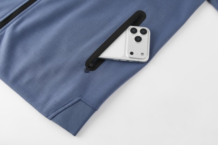 26/27  Paris Saint-Germain Steel Blue Full Zipper Hooded Jacket Tracksuit + Long Pants