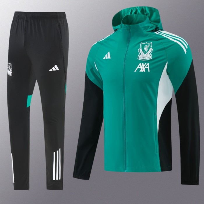 26/27 Liverpool Green Full Zipper Hooded Jacket Tracksuit + Black Long Pants