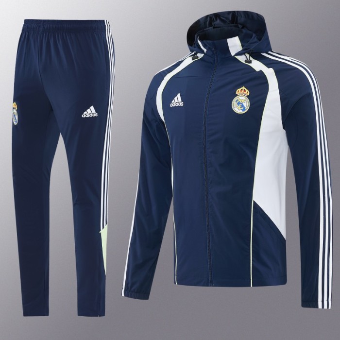 26/27 Real Madrid Navy Blue Full Zipper Hooded Windbreaker Tracksuit + Long Pants