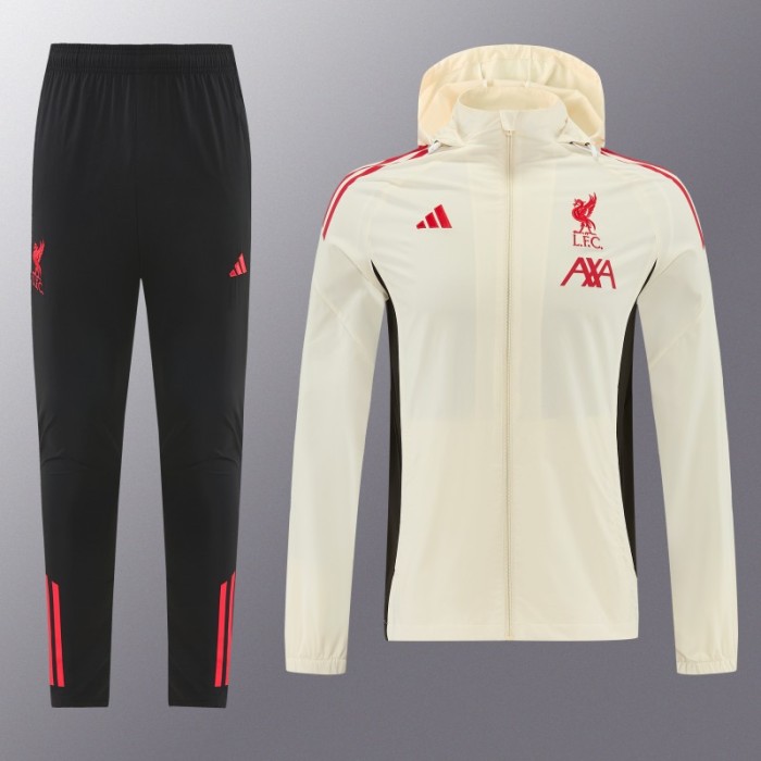 26/27 Liverpool Cream Full Zipper Hooded Jacket Tracksuit + Black Long Pants
