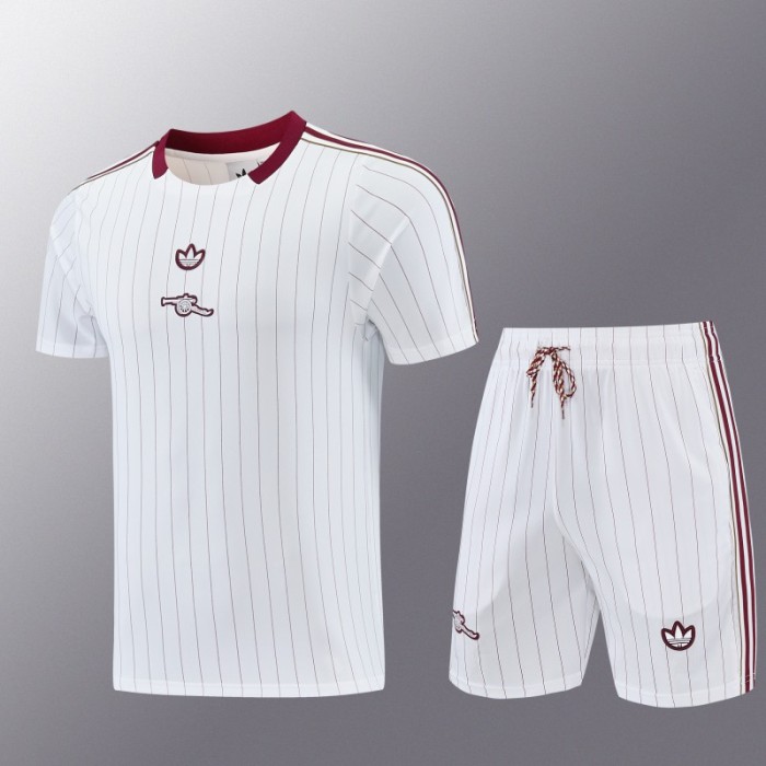 26/27 Arsenal  White Pinstripe Short Sleeve+Soccer Shorts