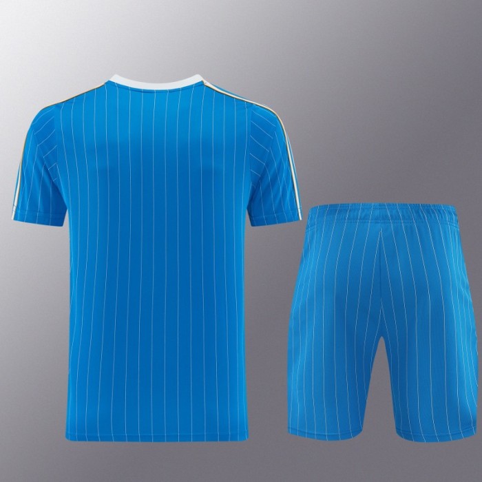 26/27 Real Madrid  Blue Pinstripe  Short Sleeve+Soccer Shorts