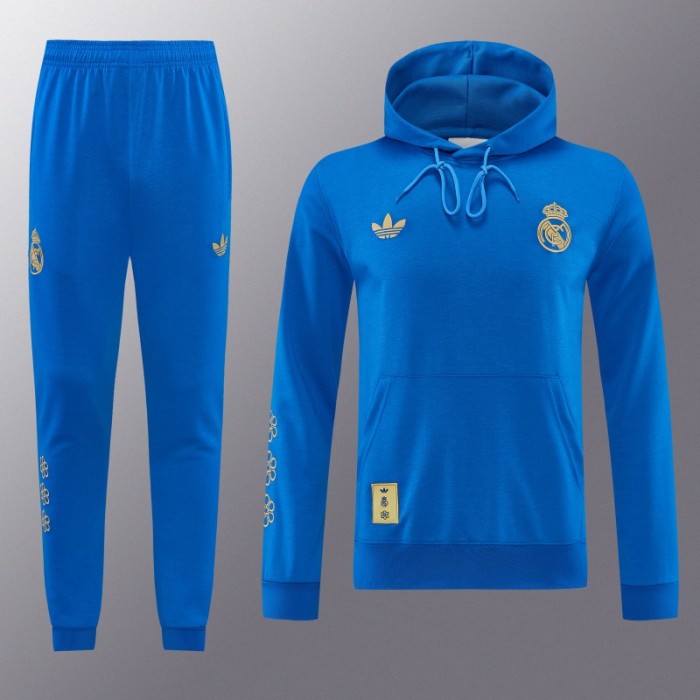 26/27 Real Madrid Royal Blue Pullover Hooded Tracksuit + Long Pants