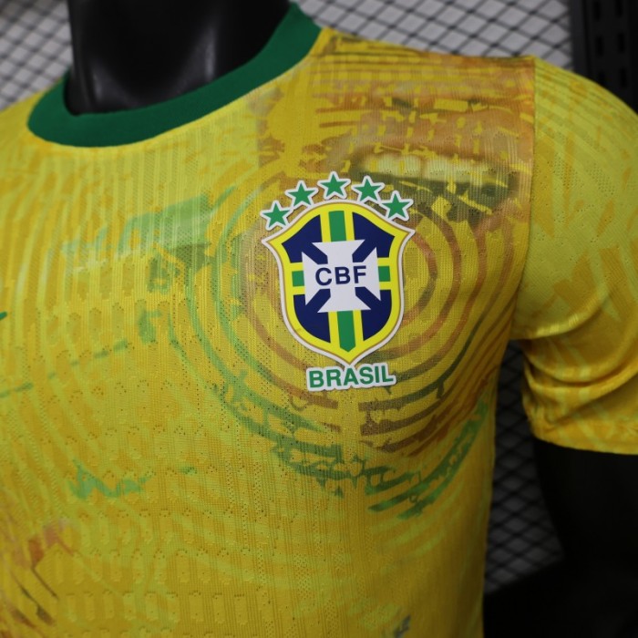 Player Version 2026 Brazil Yellow with Green Ink Splash Special Edition Home Jersey