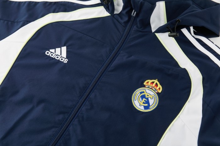 26/27 Real Madrid Navy Blue Full Zipper Hooded Windbreaker Tracksuit + Long Pants