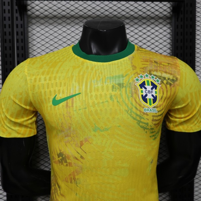 Player Version 2026 Brazil Yellow with Green Ink Splash Special Edition Home Jersey