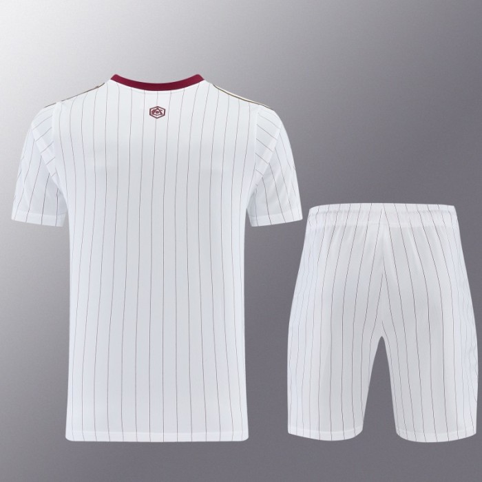 26/27 Arsenal  White Pinstripe Short Sleeve+Soccer Shorts