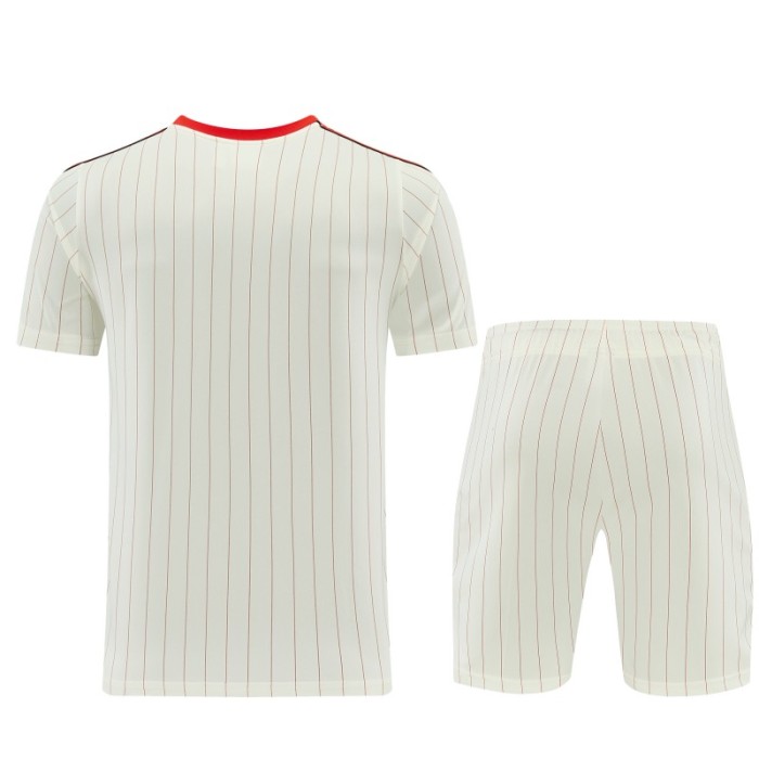 26/27 Benfica × Adidas Originals Off-White Pinstripe Short Sleeve+Soccer Shorts