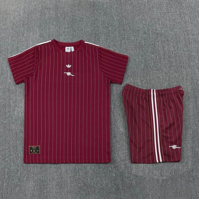 26/27  Arsenal  Maroon Pinstripe Short Sleeve+Soccer Shorts
