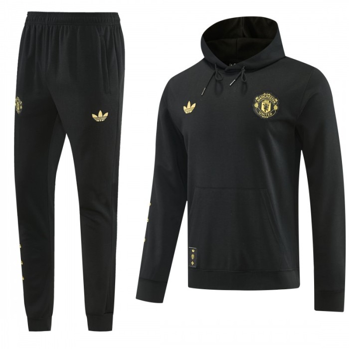 26/27 Manchester United Black Pullover Hooded Tracksuit + Long Pants