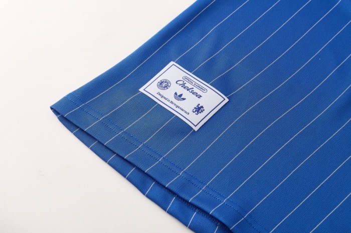 26/27 Chelsea FC  Blue  Stripes Short Sleeve+ White Soccer Shorts