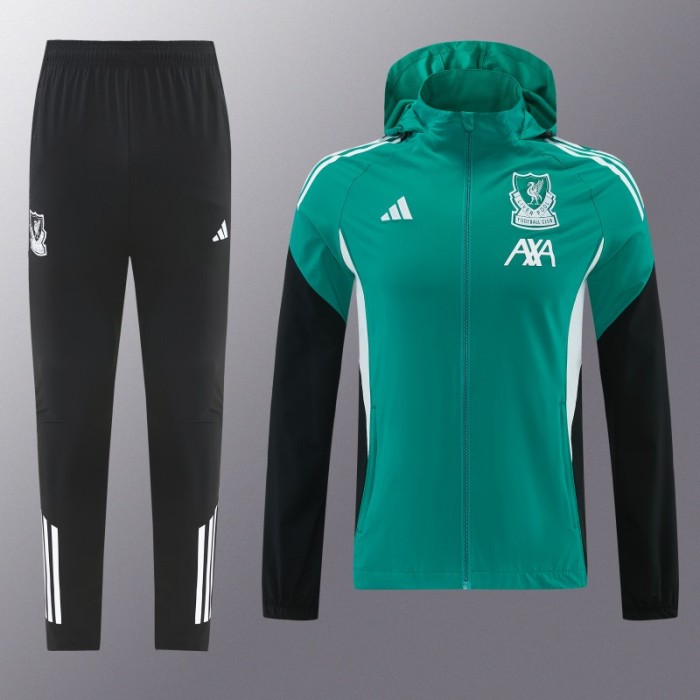 26/27 Liverpool Green Full Zipper Hooded Jacket Tracksuit + Black Long Pants
