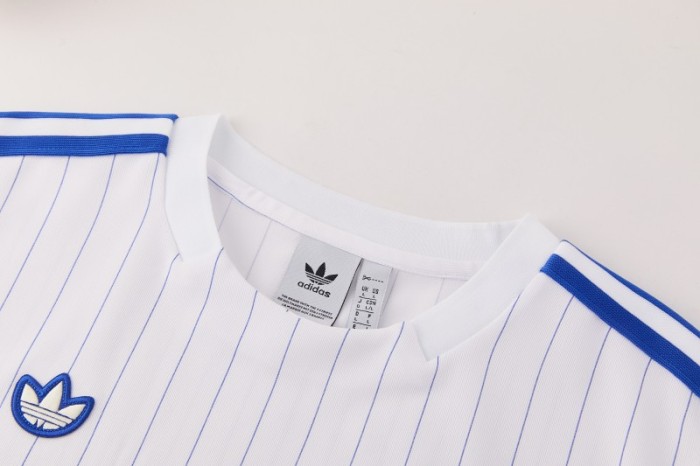 26/27 Chelsea FC White Stripes Short Sleeve+Blue Soccer Shorts