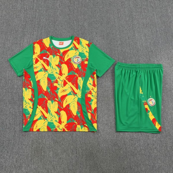 25/26 Senegal Green Tropical Floral Print Short Sleeve Training Suit + Shorts