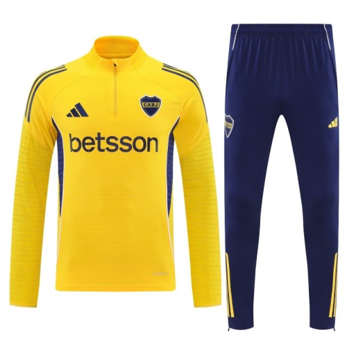 26/27 Boca Juniors Yellow & Navy Blue  Half Zipper Jacket Tracksuit + Navy Blue Long Pants