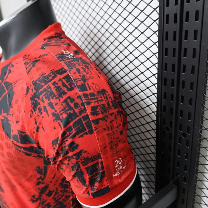 Player Version 2026 Canada National Team Red with Black Grunge Print Home Jersey