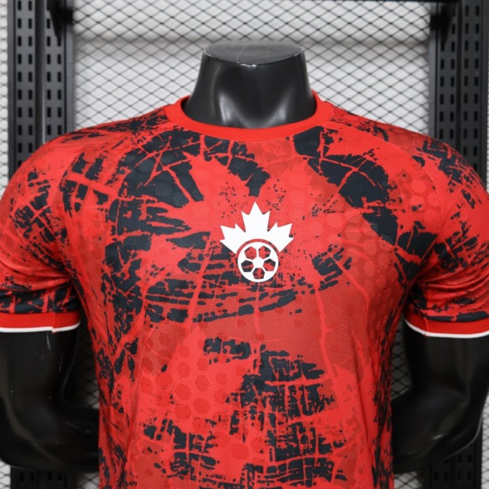Player Version 2026 Canada National Team Red with Black Grunge Print Home Jersey