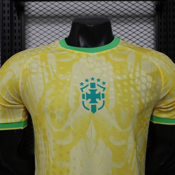 Player Version 2026 Brazil  Yellow with Abstract Feather Pattern Home Jersey