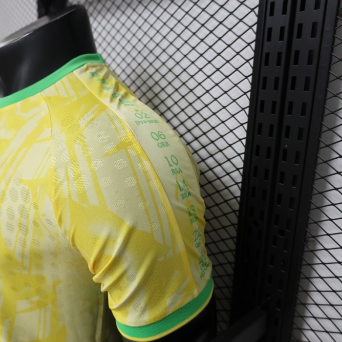 Player Version 2026 Brazil  Yellow with Abstract Feather Pattern Home Jersey