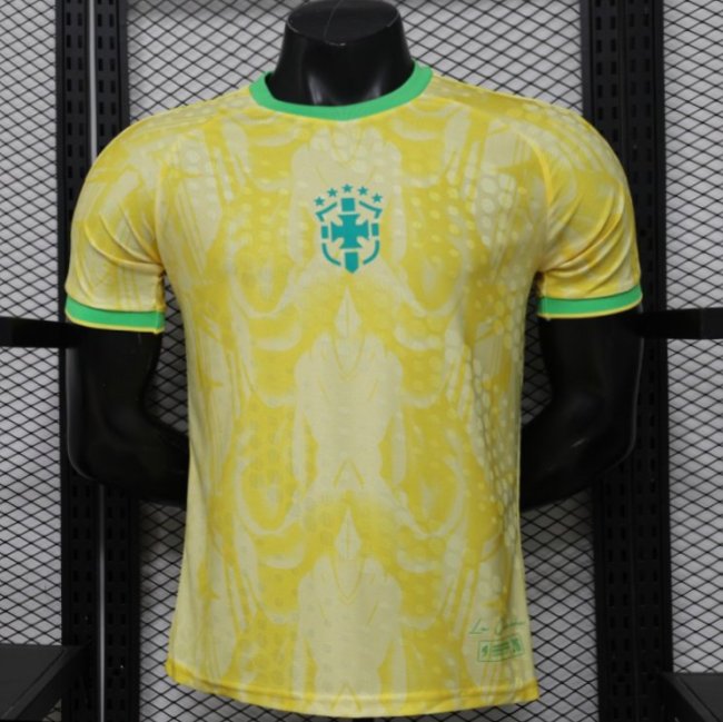 Player Version 2026 Brazil Yellow with Abstract Feather Pattern Home Jersey