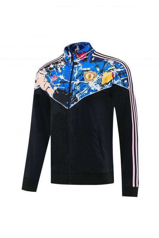 2026/27 Manchester United Black Grunge Splatter Paint Full Zipper Jacket Tracksuit + Long Pants