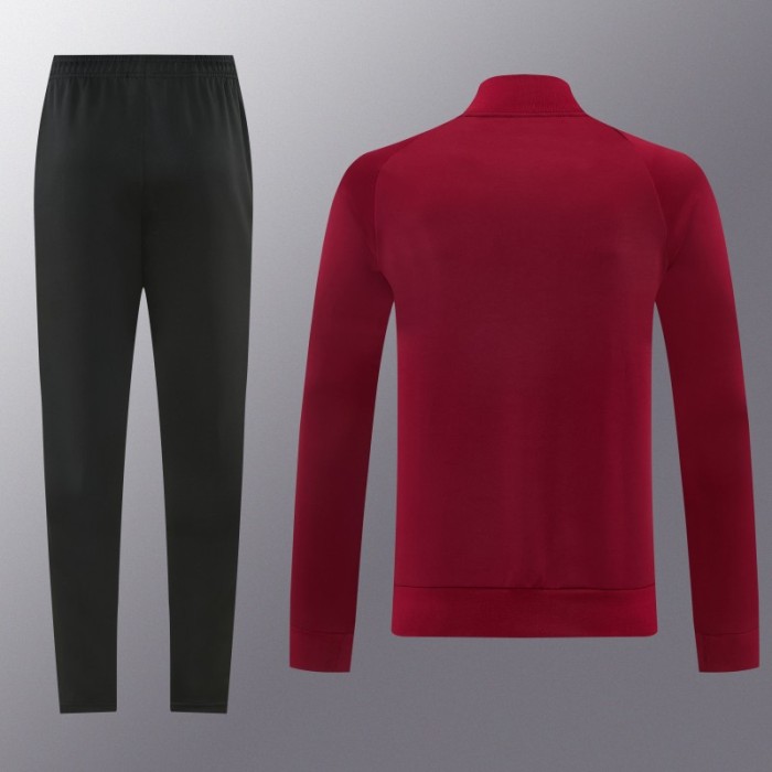 2026/27 AS Roma Burgundy & Gold Full Zipper Jacket Tracksuit +Black  Long Pants