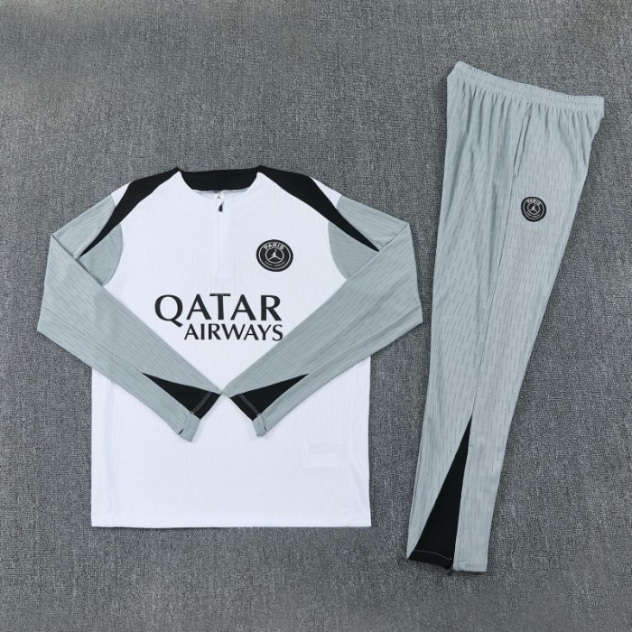2026/27 Paris Saint-Germain White  Half Zipper Jacket Tracksuit + Light Grey Long Pants