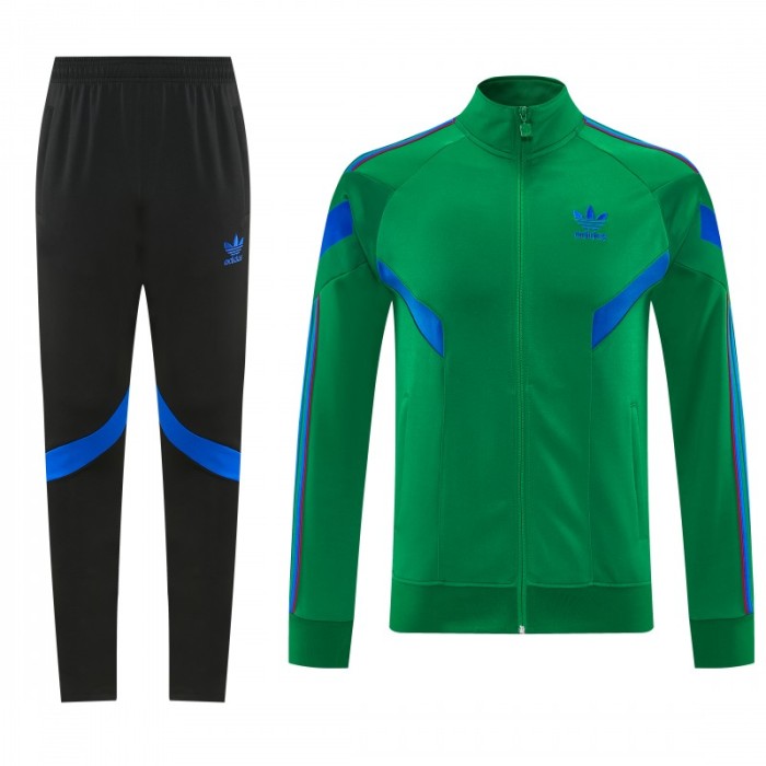 26/27 Adidas Originals Green  Full Zipper Jacket Tracksuit + Royal Blue  Long Pants