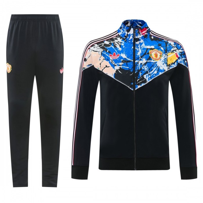 2026/27 Manchester United Black Grunge Splatter Paint Full Zipper Jacket Tracksuit + Long Pants