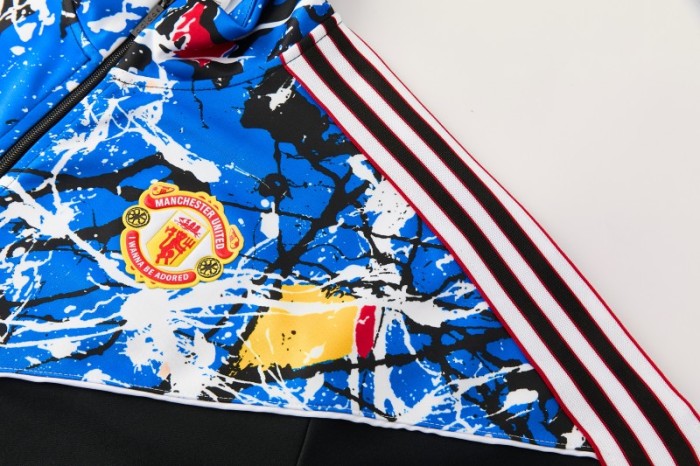 2026/27 Manchester United Black Grunge Splatter Paint Full Zipper Jacket Tracksuit + Long Pants