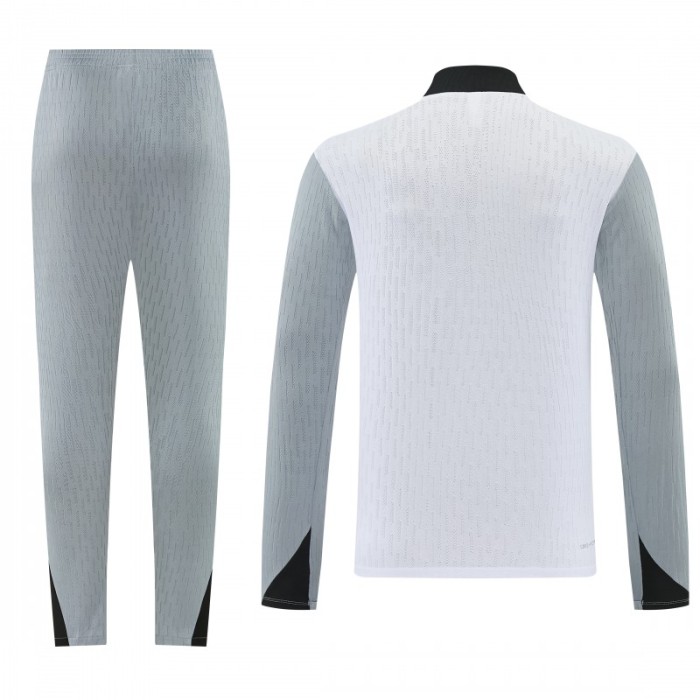 2026/27 Paris Saint-Germain White  Half Zipper Jacket Tracksuit + Light Grey Long Pants