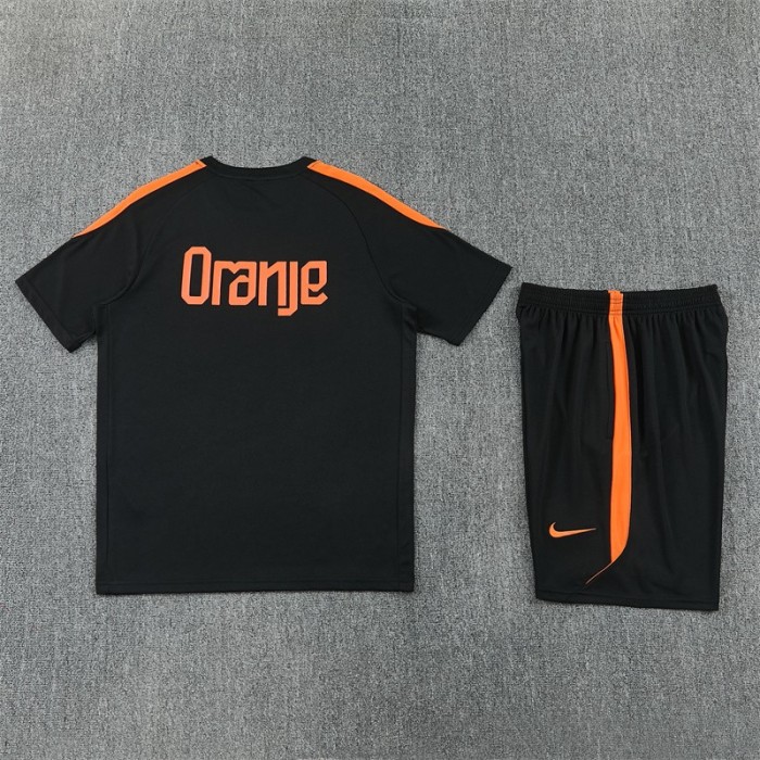 26/27 Netherlands Black & Orange  Short Sleeve+Soccer Shorts