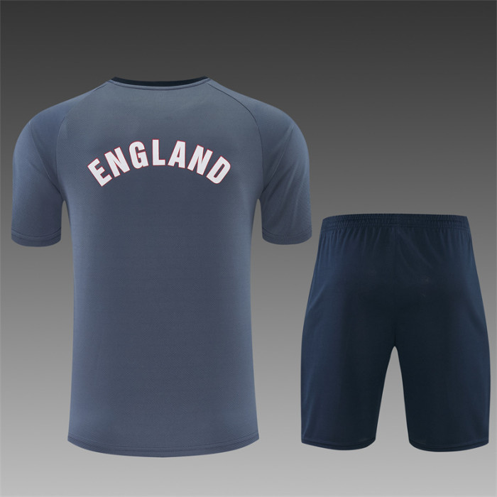 26/27 England Grey Short Sleeve+ Navy Blue Soccer Shorts