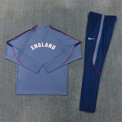 26/27 England Grey Half Zipper Jacket Tracksuit + Navy  Blue Long Pants (Nike)