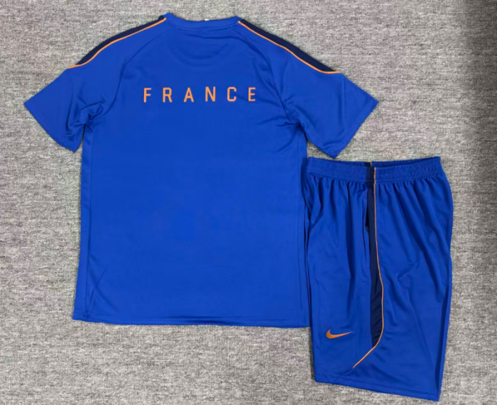 26/27 Kids France Blue & Orange Short Sleeve+Soccer Shorts