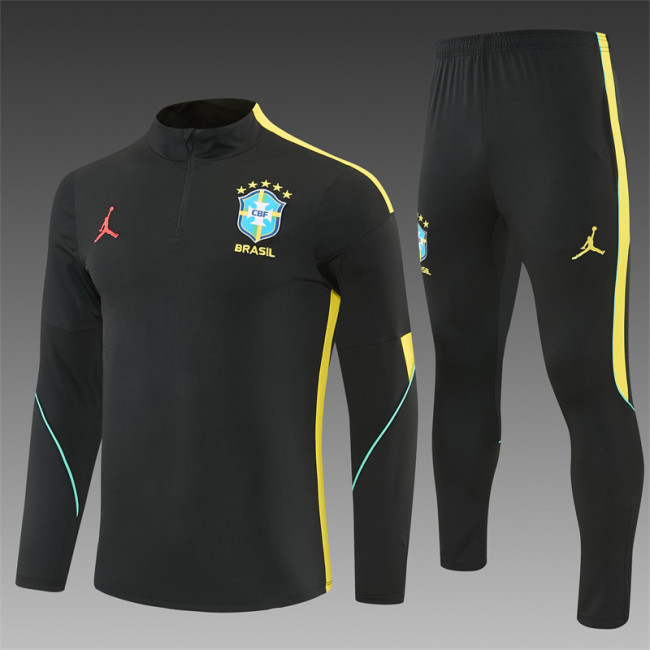 26/27 Brazil Black & Yellow Half Zipper Jacket Tracksuit + Long Pants