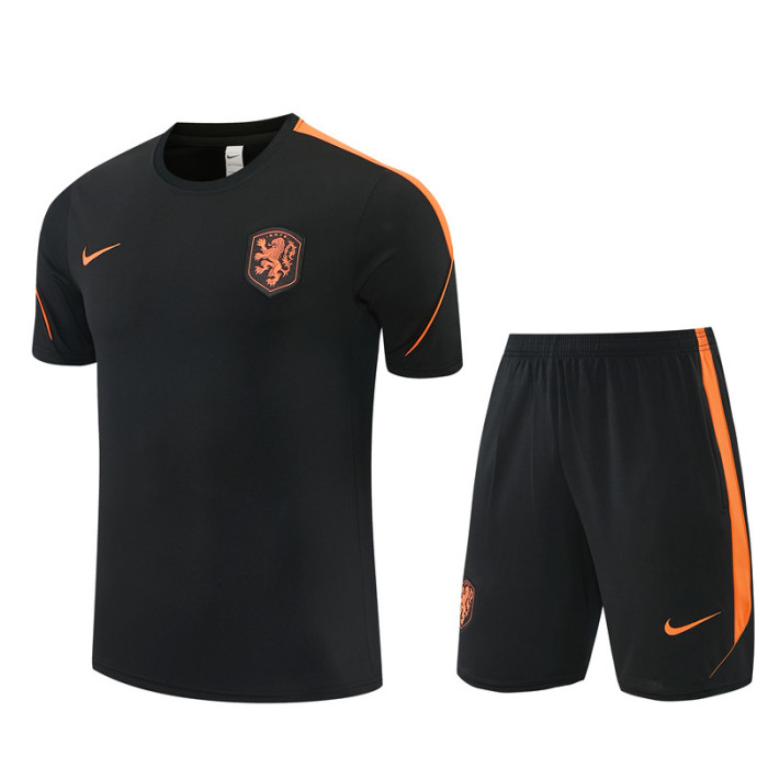 26/27 Netherlands Black & Orange  Short Sleeve+Soccer Shorts